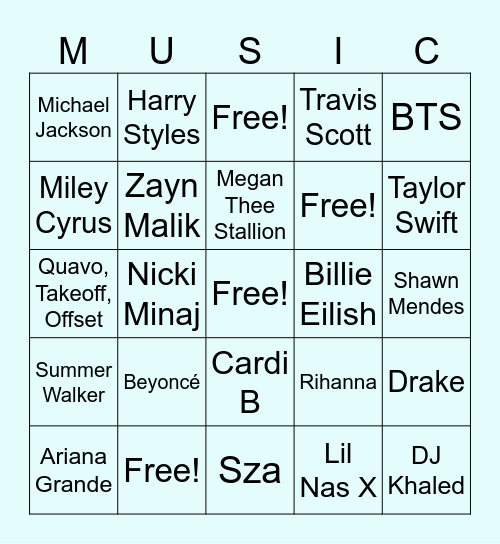 Music Trivia Bingo Card