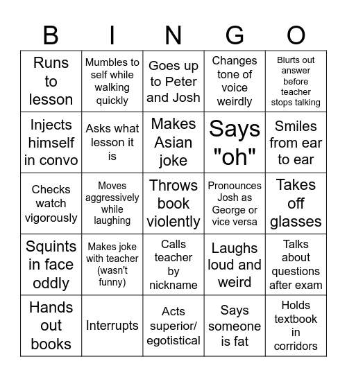Jasper bingo Card