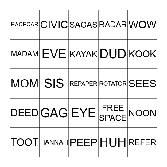 ALAINA'S BACKWARDS BINGO Card