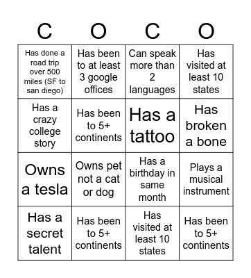 Untitled Bingo Card