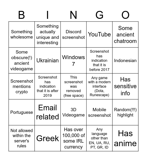 Lightshot Bingo Card