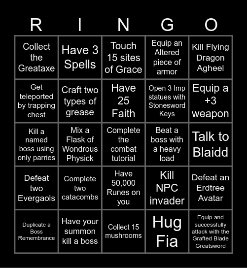 Elden Ring Bingo Card