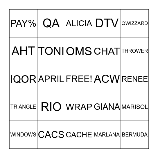 RSH/COLL Bingo Card