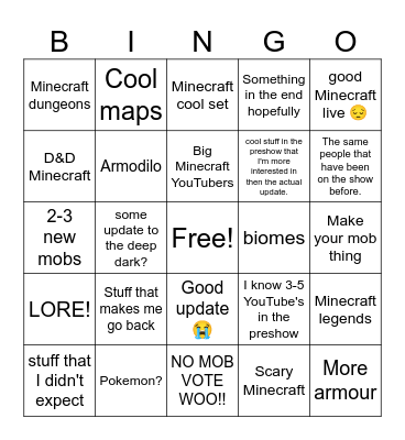 Minecraft live bingo chart Bingo Card