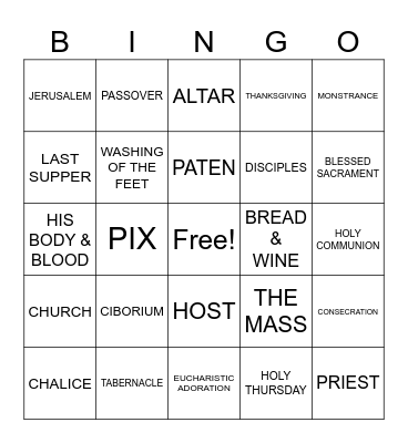 EUCHARIST Bingo Card