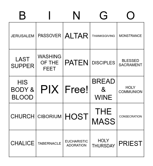 EUCHARIST Bingo Card