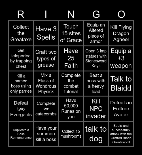 Elden Ring Bingo Card