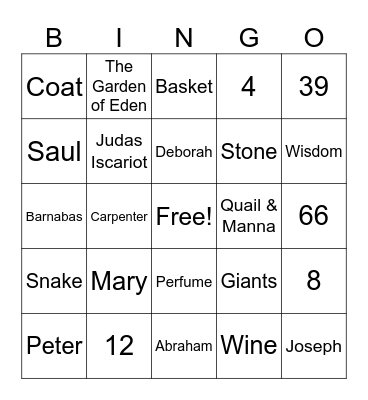 Bible Trivia Bingo Card