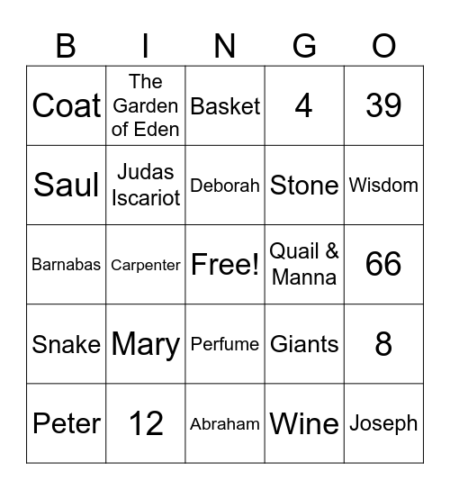 Bible Trivia Bingo Card