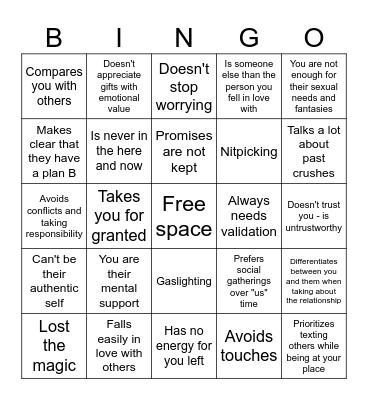 Relationship Red Flags Bingo Card