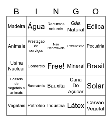 Setores econômicos Bingo Card