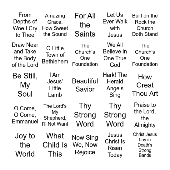 Reformation Music Bingo Card