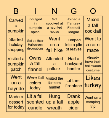 Things We've Done This Fall Bingo Card