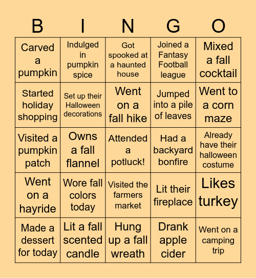 Things We've Done This Fall Bingo Card