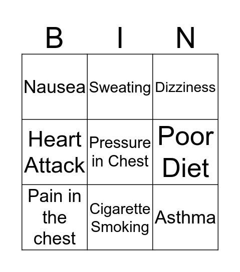 Trigger vs Symptom Bingo Card