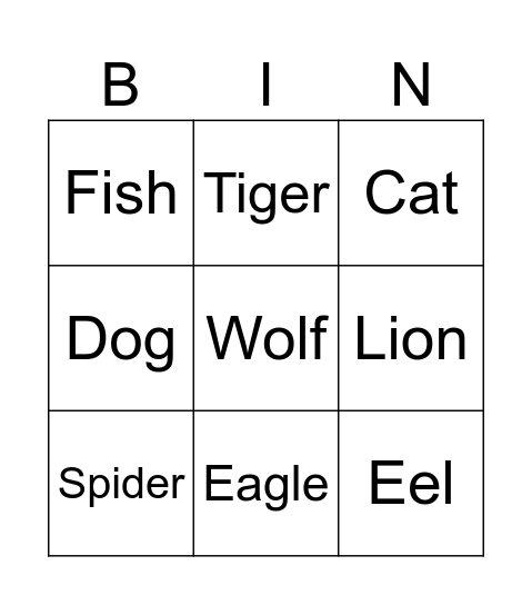 Which animals have 4 legs? Bingo Card