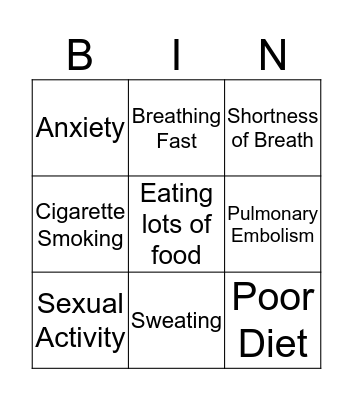 Trigger vs Symptom Bingo Card