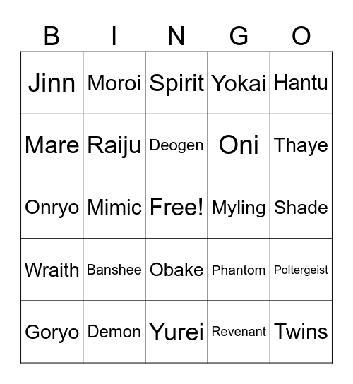 phasmo Bingo Card