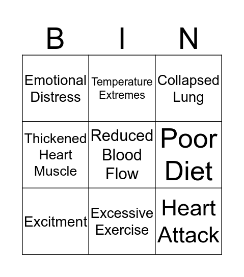 Trigger vs Symptom Bingo Card