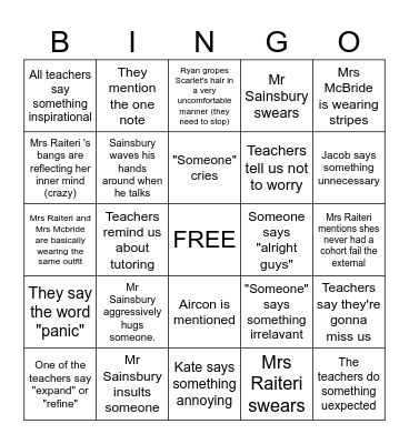 ENGLISH BINGO!!!! Bingo Card