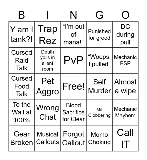 Reclear Bingo Card