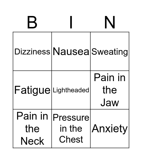 Trigger vs Symptom Bingo Card