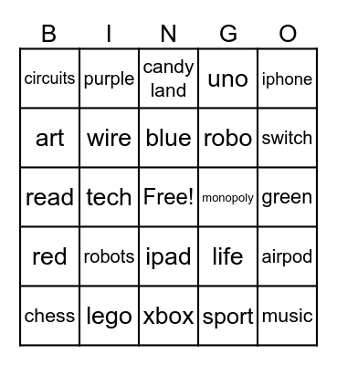 Robo bingo Card
