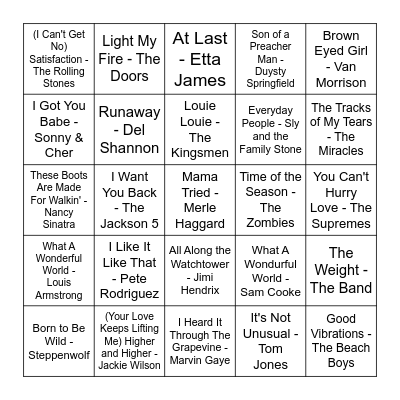 Back to the 60's Bingo Card