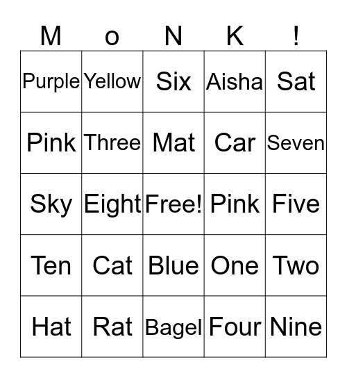 The Monkey and The Monk  Bingo Card