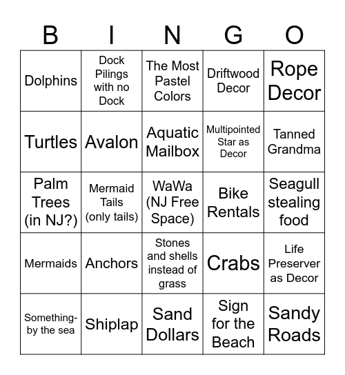 Shore Life Bingo Card