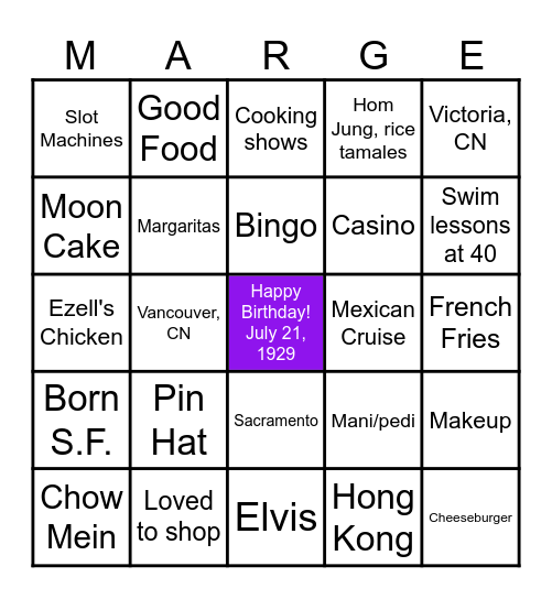 Margie Bingo! Bingo Card