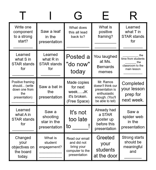 ILT Presentation Bingo Card