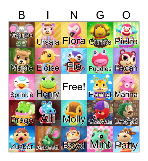 Animal Crossing Bingo Card
