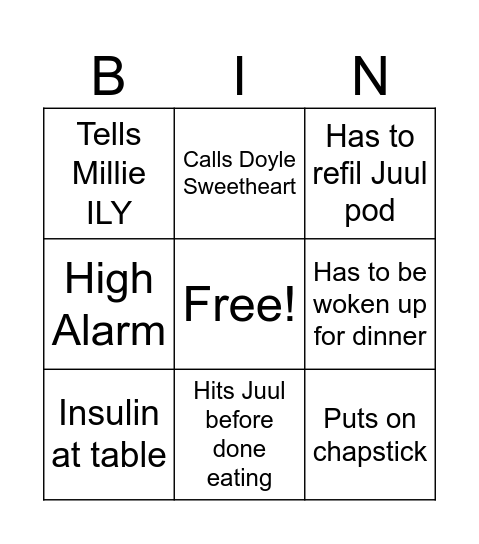 OLIVIA Bingo Card