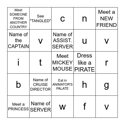 Disney Cruise 2016 Bingo Card