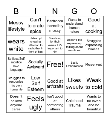 Chu Wanning Bingo Card