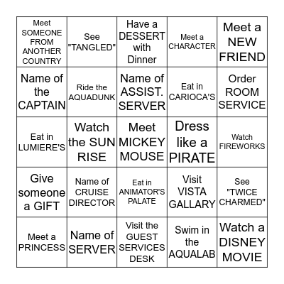 DISNEY CRUISE 2016 Bingo Card