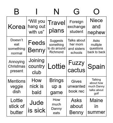 Family gathering Bingo Card