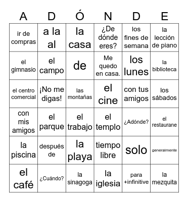 4A Vocabulario Bingo Card