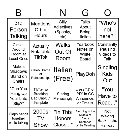 Mr. Palombo Bingo Card