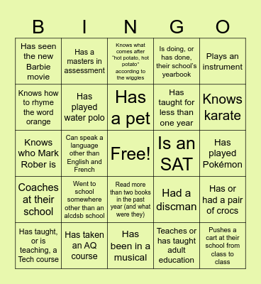 NTIP Getting 2 Know U Bingo Card
