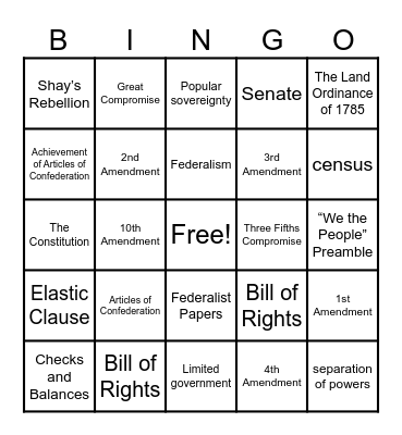 US History Review Oct 18 Bingo Card