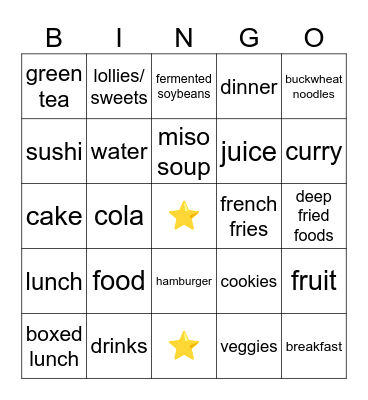 Food and Drinks - Year 7 - Alkimos College Bingo Card