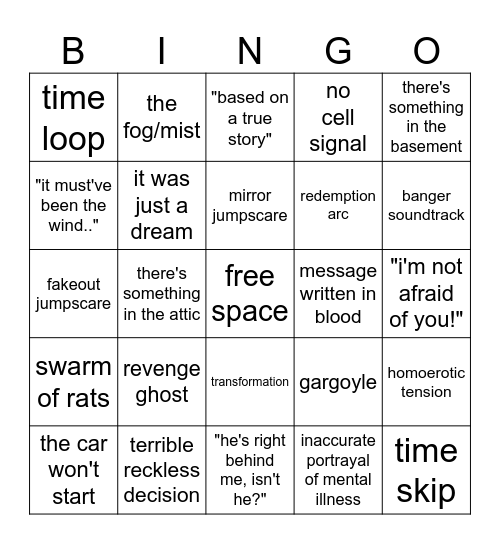 scary movie bingo Card