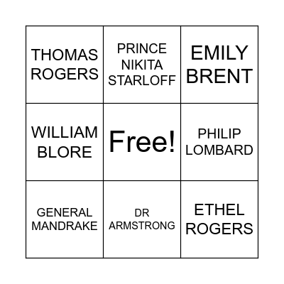 AND THEN THERE WERE NONE Bingo Card