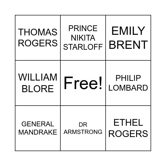 AND THEN THERE WERE NONE Bingo Card