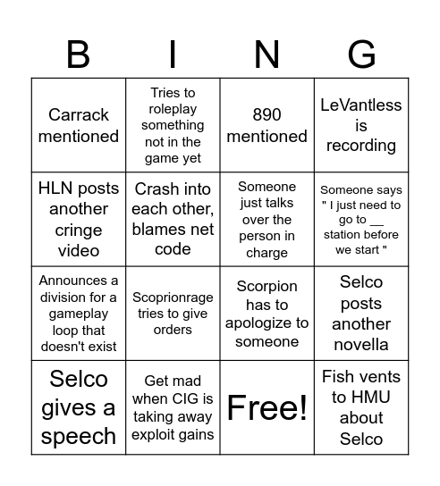 HLN Bingo Card