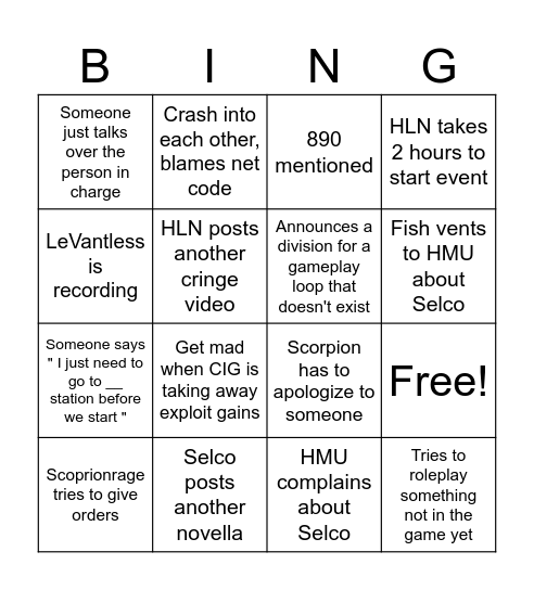 HLN Bingo Card
