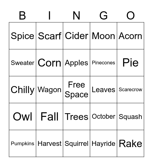 Happy Fall Bingo Card