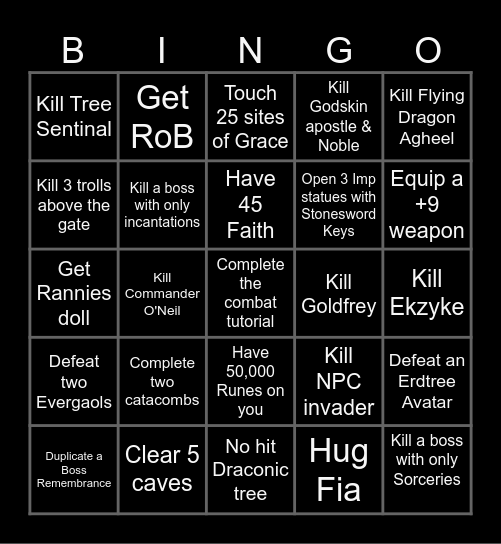 Elden Ring Bingo Card